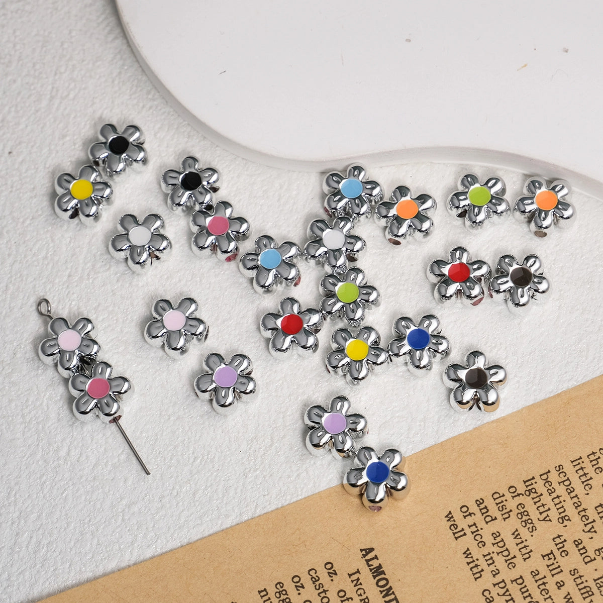 Silver Cherry Blossom Acrylic Beads 12mm Enamel 50pcs 2