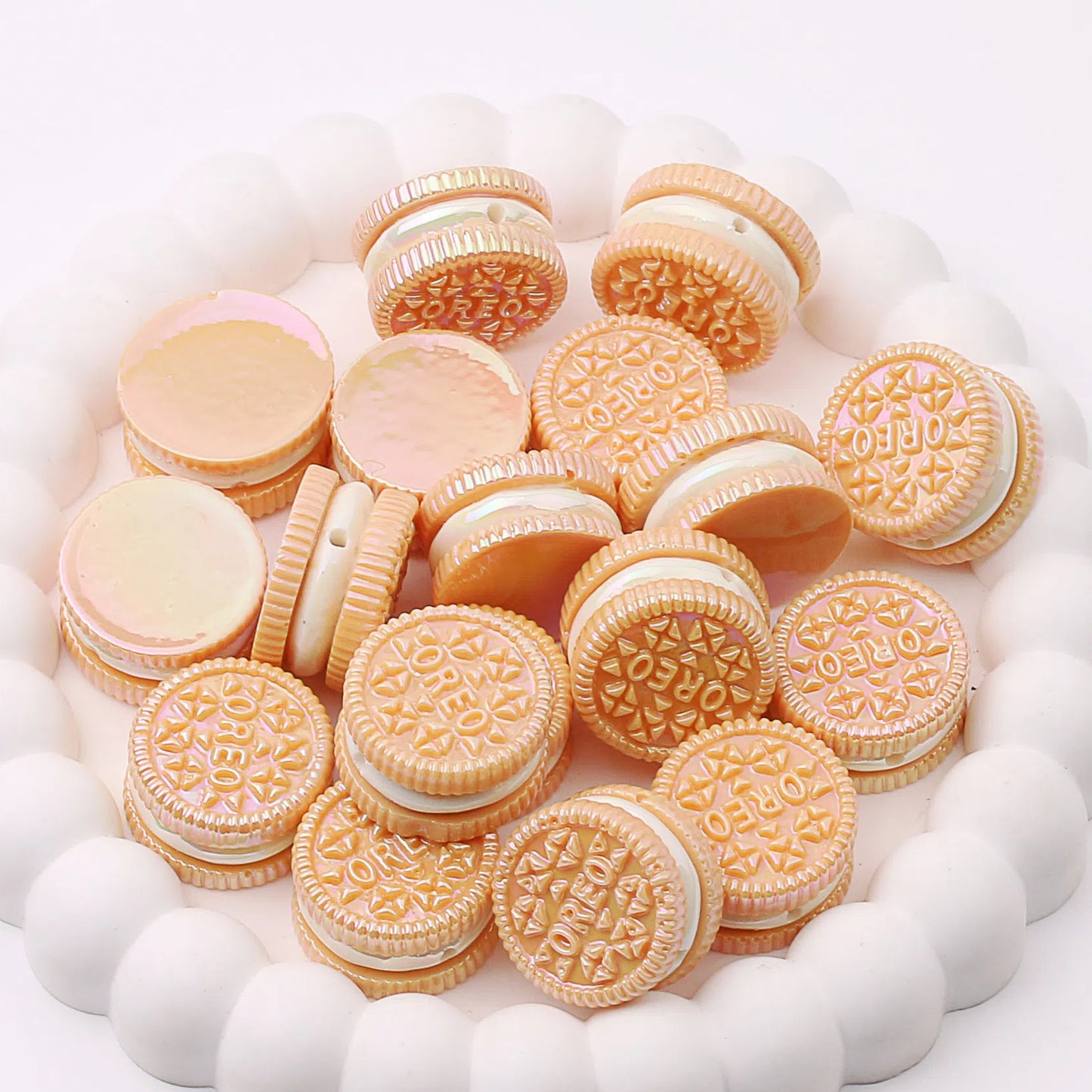 UV Plating Oreo Biscuit Resin Beads 12x23mm Glossy Multicolor 50pcs 9
