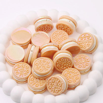 UV Plating Oreo Biscuit Resin Beads 12x23mm Glossy Multicolor 50pcs 9