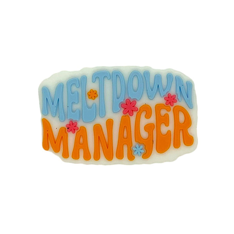Silicone Focal Beads Meltdown Manager Bold Lettering with Flowers 20pcs