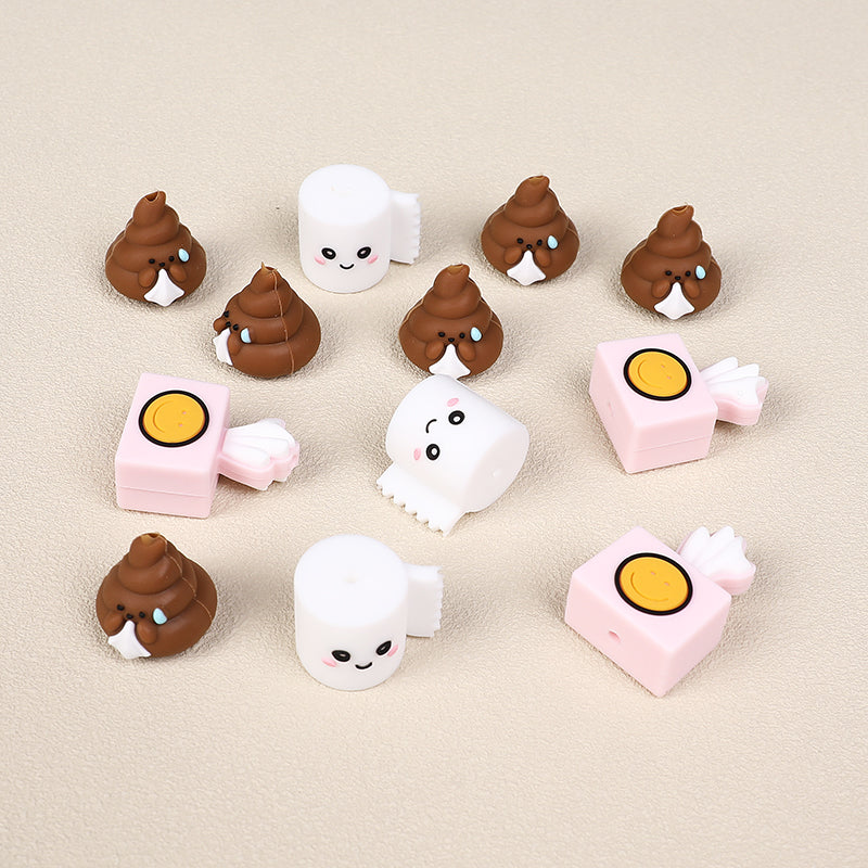 Silicone 3D Focal Beads Tissue Poop Smiling Face Detail 2