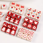 Heart Flower Square Acrylic Beads 14mm Colorful Pattern 10pcs