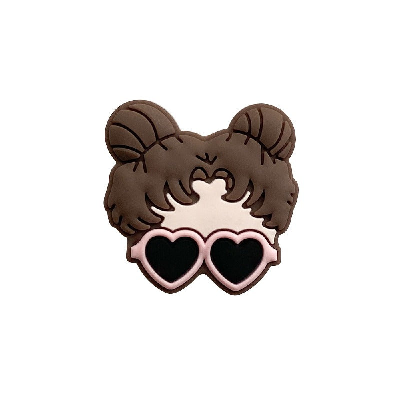 Silicone Focal Beads Glass Girl Double Buns Heart Sunglasses 20pcs 7