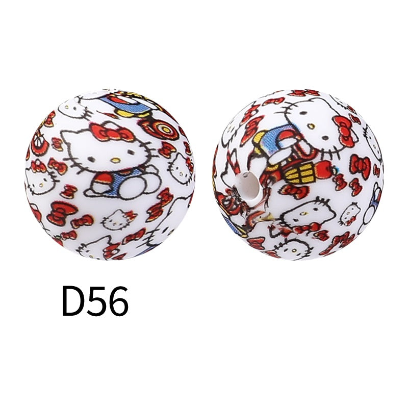 50Pcs 15mm Colored pattern printed silicone beads 58