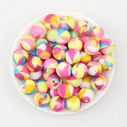 15mm Multicolor Patterned Printed Round Silicone Beads 50pcs 5