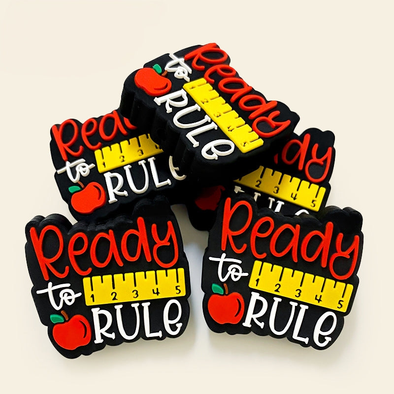 Silicone Focal Beads Teacher Apple Ready to Rule Layout 20pcs