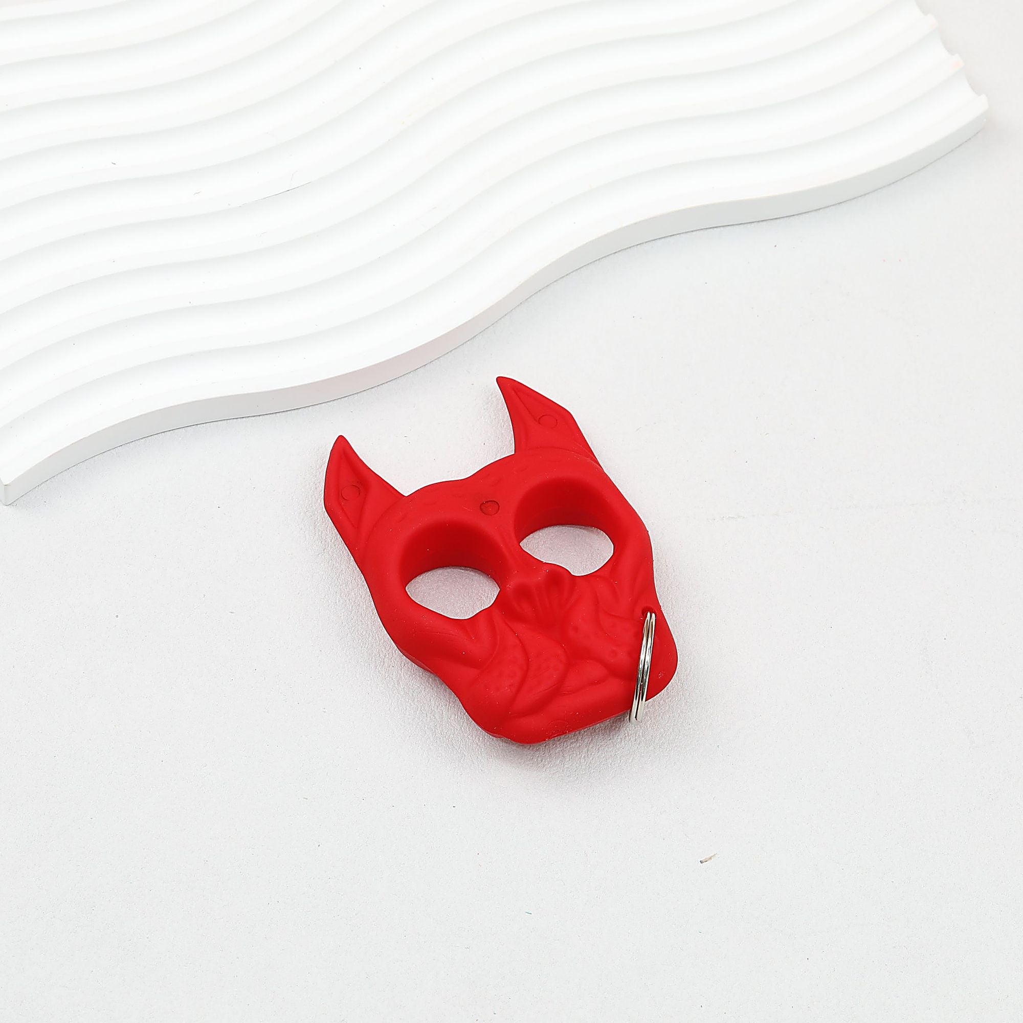Self Defense Finger Lock Ring Dog Head Keychain Plastic 9x6cm - Red
