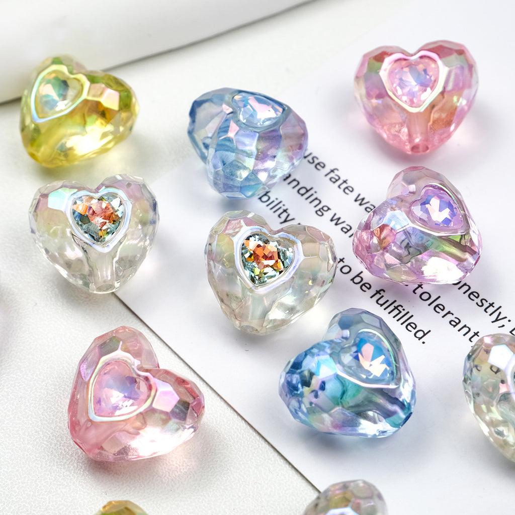 UV Plating Faceted Heart Acrylic Beads 21mm Transparent 10pcs 3