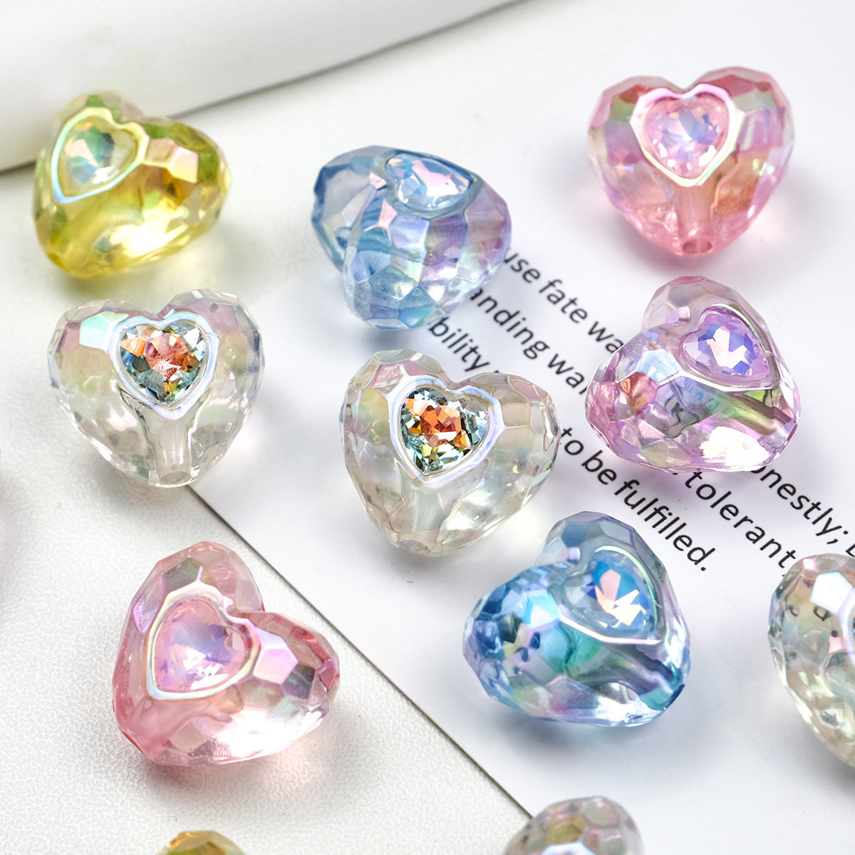 UV Plating Faceted Heart Acrylic Beads 21mm Transparent 10pcs 3