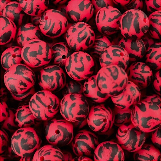 15mm Silicone Beads Leopard Print Multicolor Printed Design 50pcs 2
