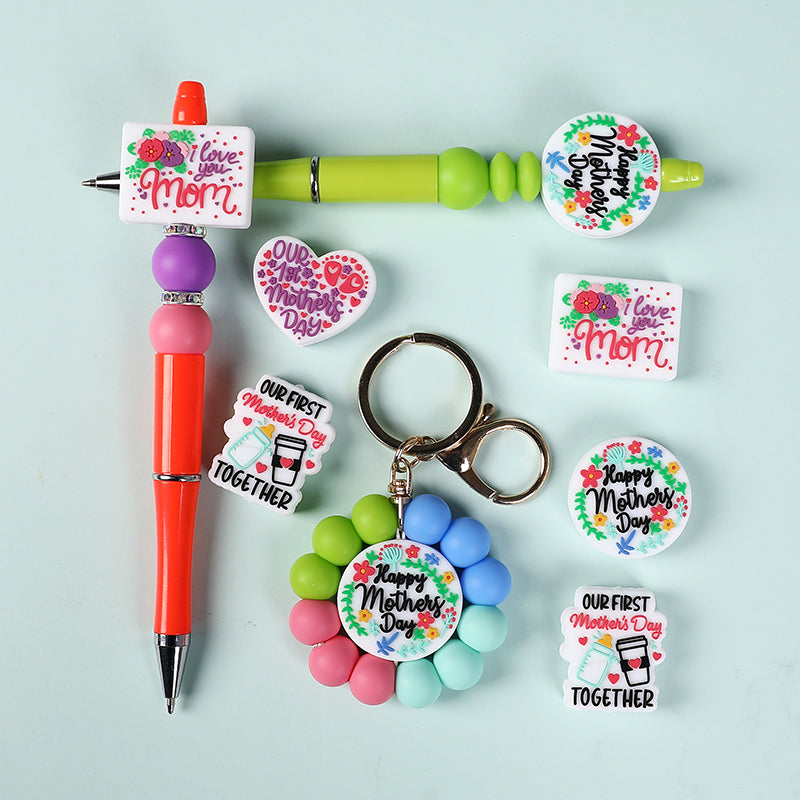 Silicone Focal Beads Mother Day Circle Badge Smiling Face 20pcs 5