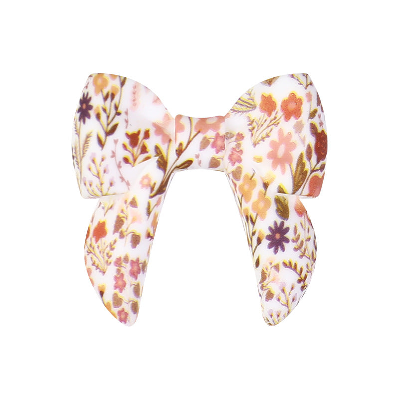 10pcs 3D Bow Printed Silicone Focal Beads