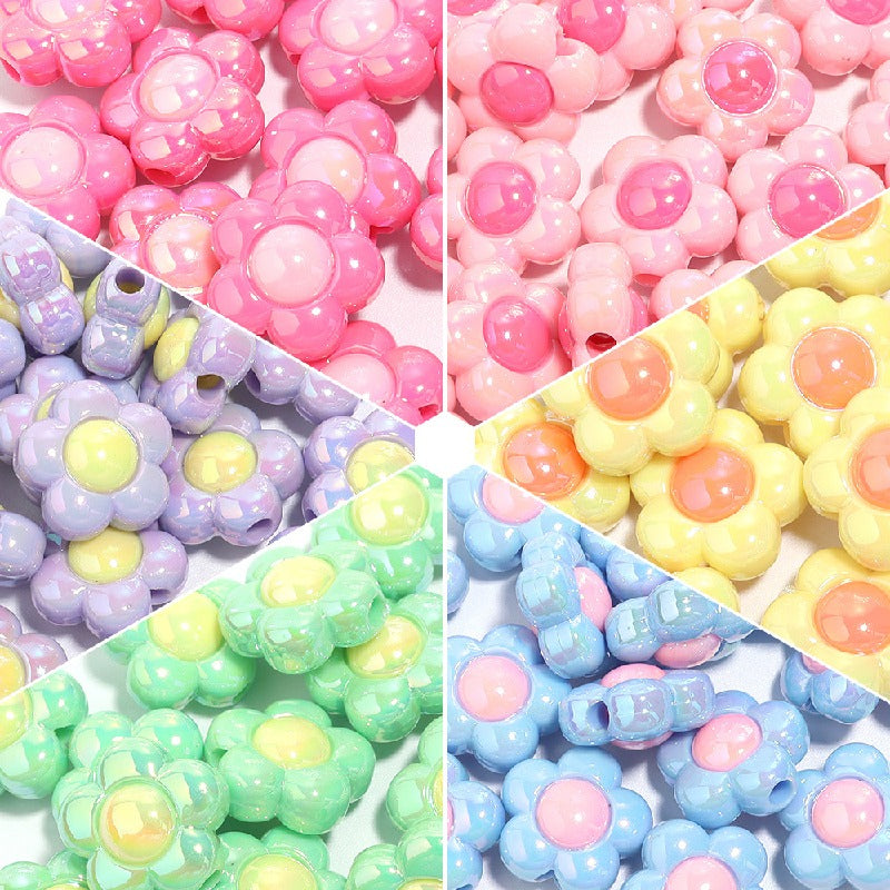 Cartoon Flower Acrylic Beads 16mm Glossy Pastel Colors 20pcs