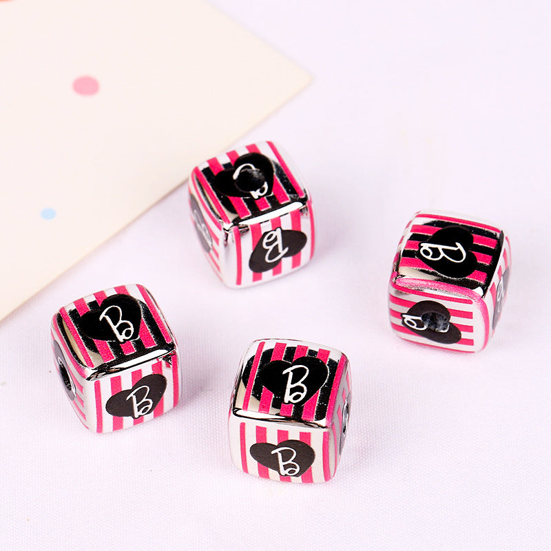 Square Acrylic Beads 14mm Barbie Letter Design 10pcs 4