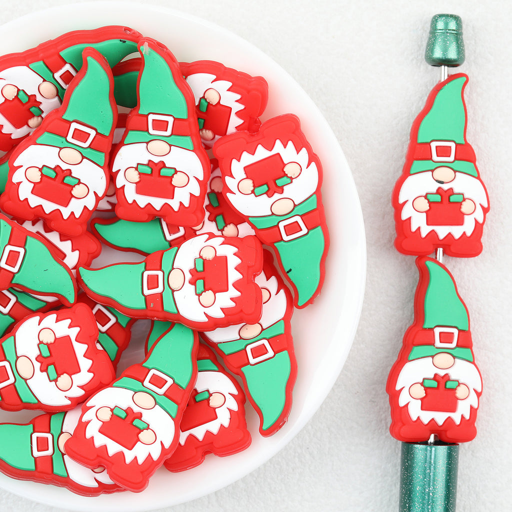 Christmas Gnome Silicone Focal Beads Wholesale, Red Present Design