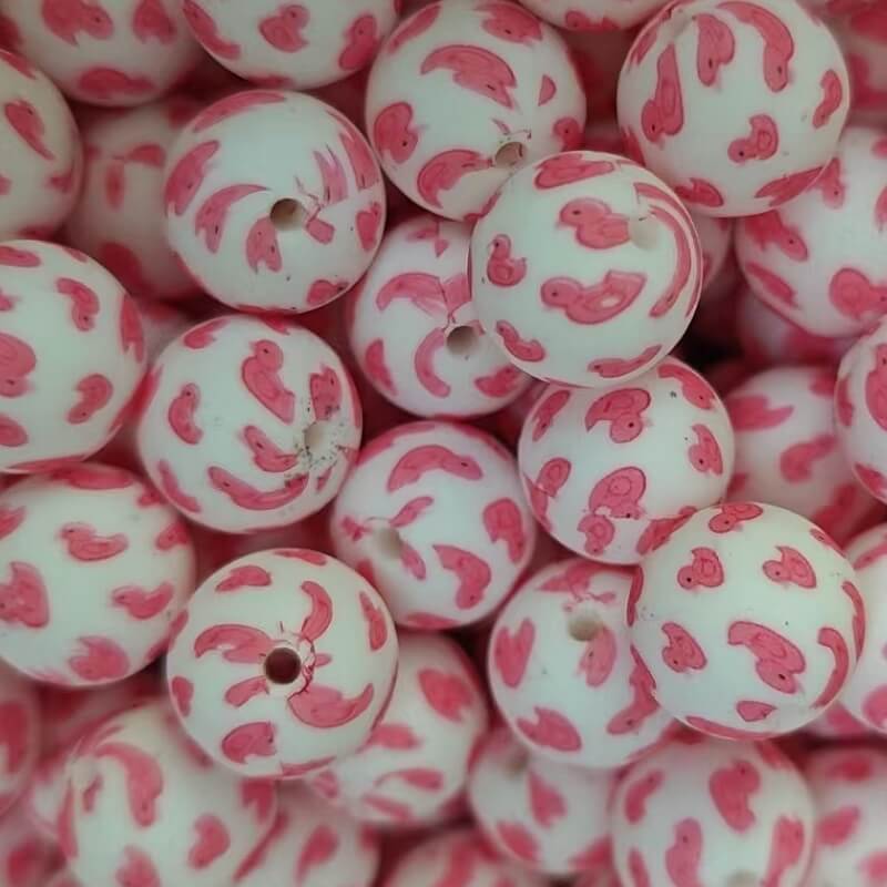15mm Silicone Beads Multi Base Cute Duck Print 50pcs 5