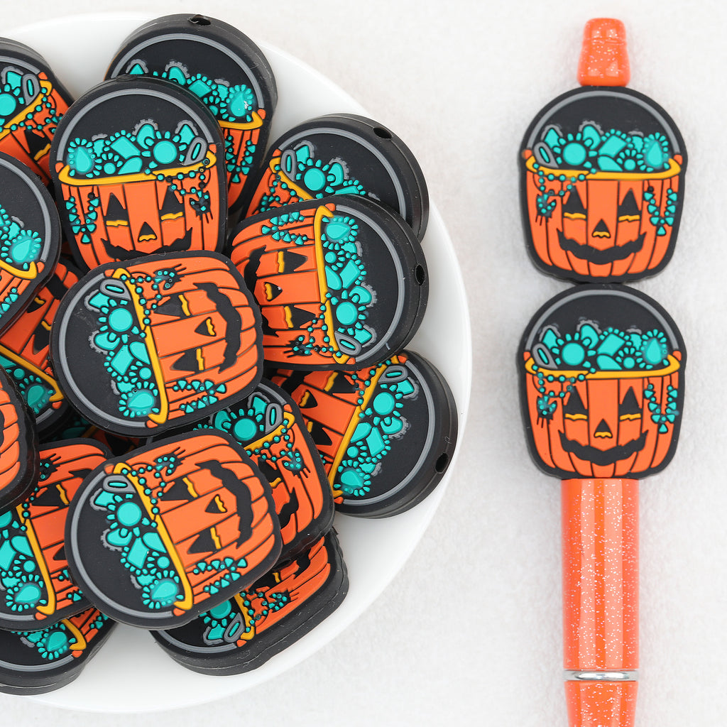 Halloween Pumpkin Bucket Silicone Focal Beads 20pcs
