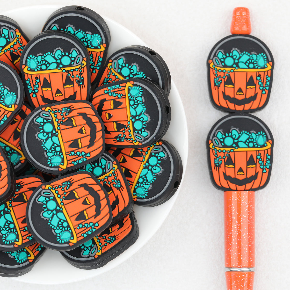 Halloween Pumpkin Bucket Silicone Focal Beads 20pcs