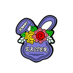 Silicone Focal Beads Easter Purple Flower Rabbit Ears Easter Text Layered