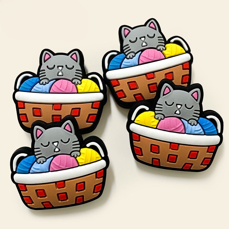 Silicone Focal Beads Lazy Kitten Sleeping in Basket Yarn 20pcs