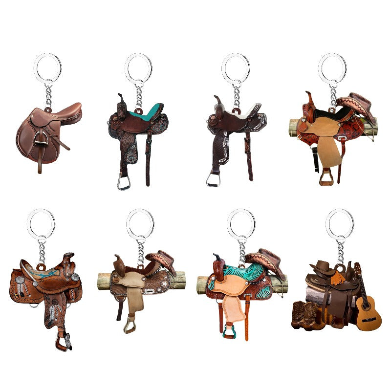 Acrylic Saddle Keychain Vintage Western Cowboy Style 3