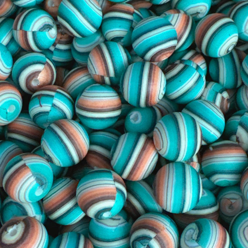 Stripe 15mm Silicone Beads Color Printed 50Pcs