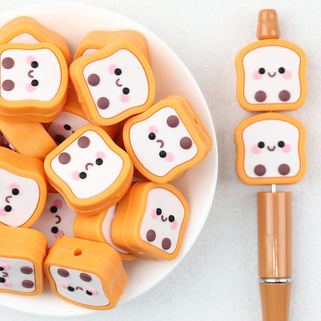  3D Orange Cute Toast Slices Silicone Focal Beads 20Pcs