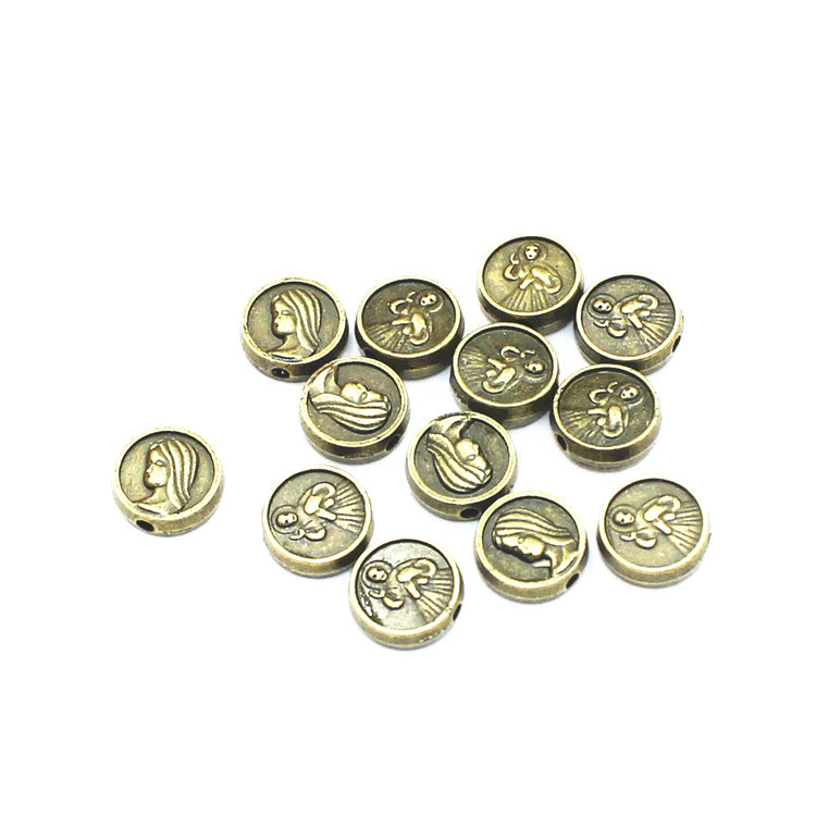 Portrait Metal Beads 10mm Virgin Mary Antique Copper Alloy 50pcs