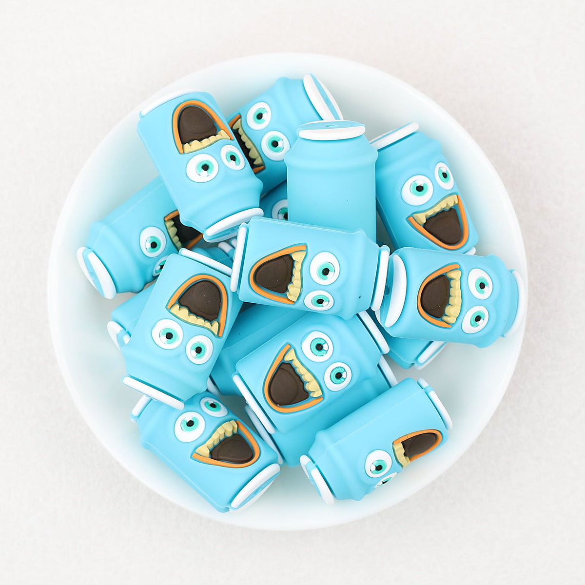 Blue 3D Silicone Focal Beads Cartoon Monster Can Design 20pcs
