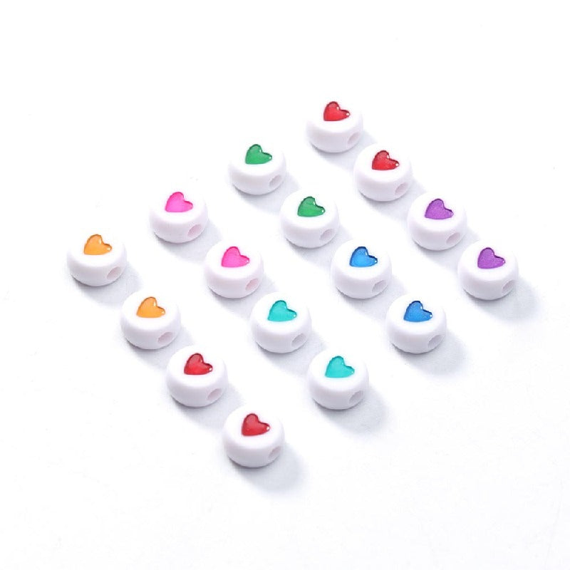Colored Heart Acrylic Flat Round Beads 7mm Mixed Colors 200pcs 5