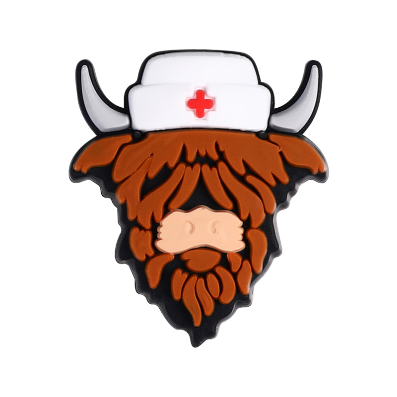Silicone Focal Beads Highland Cattle Wearing Police Hat Crown 20pcs 18