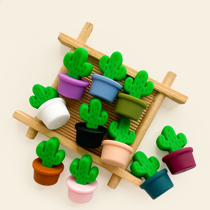 Silicone 3D Focal Beads Flowerpot Cactus Textured Vibrant Pots 20pcs