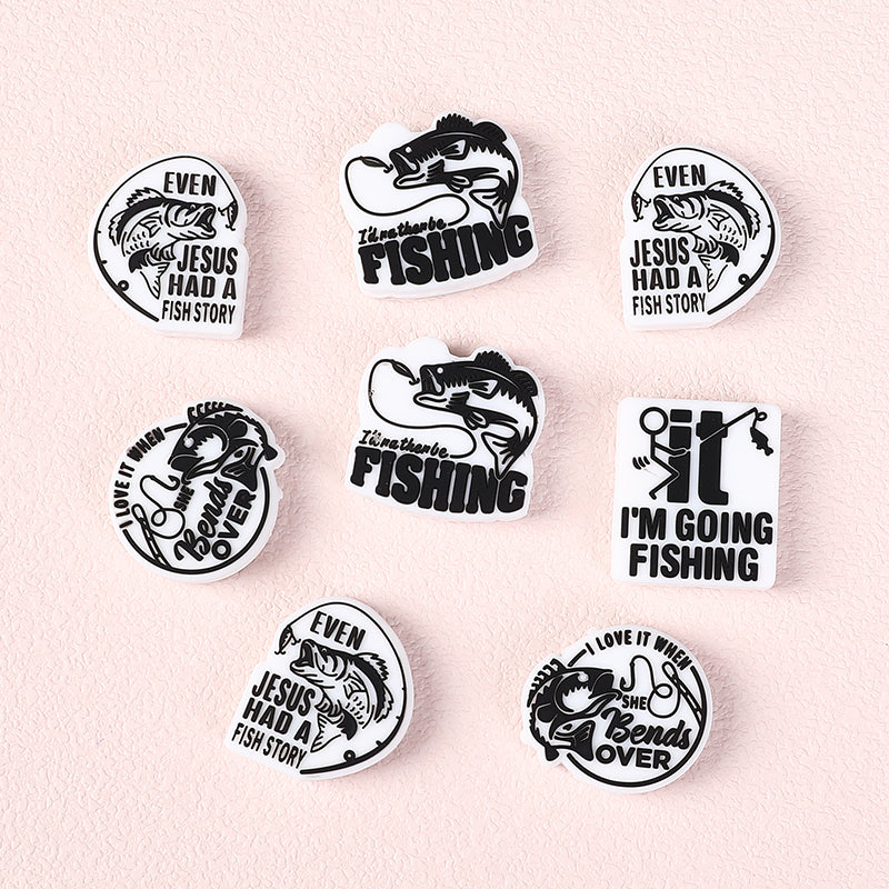 Silicone Focal Beads Fishing Theme Bold Fish and Hook Designs 20pcs 6