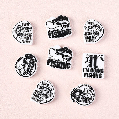 Silicone Focal Beads Fishing Theme Bold Fish and Hook Designs 20pcs 6