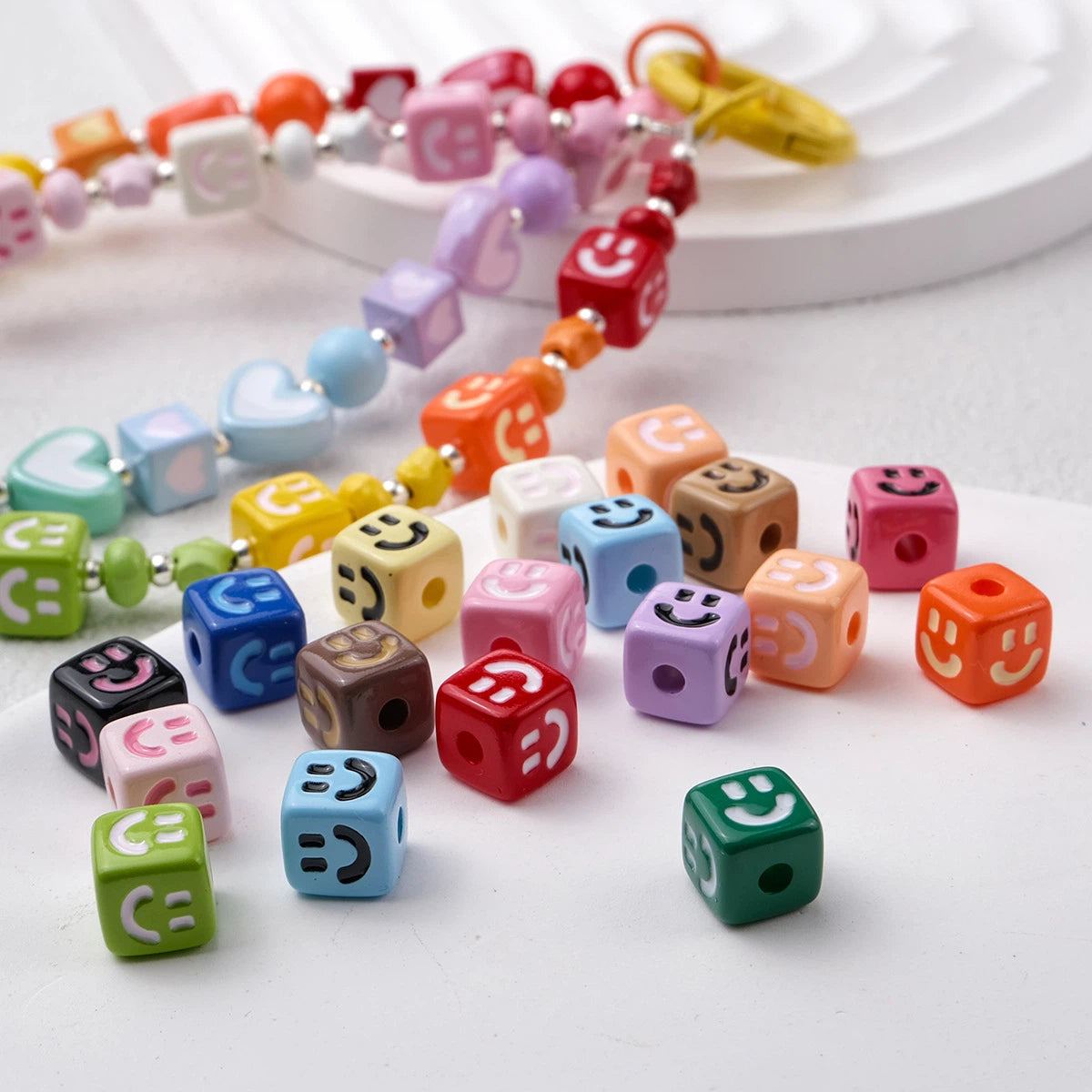 Colorful Smiley Square Acrylic Beads 9mm Enamel Glossy 20pcs 2
