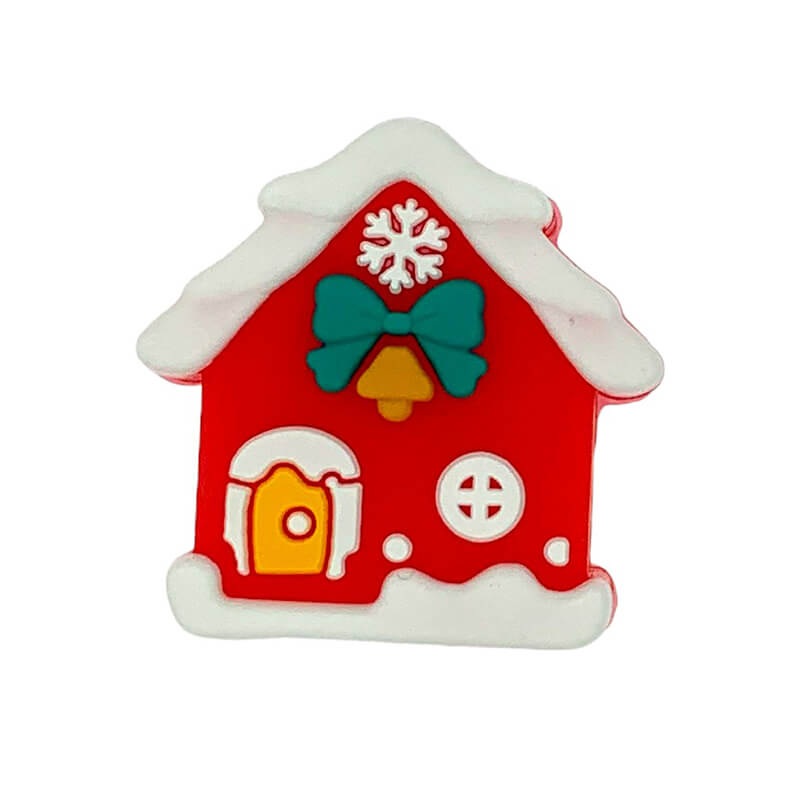 Silicone 3D Focal Beads Christmas Gingerbread House Red Snowy Roof