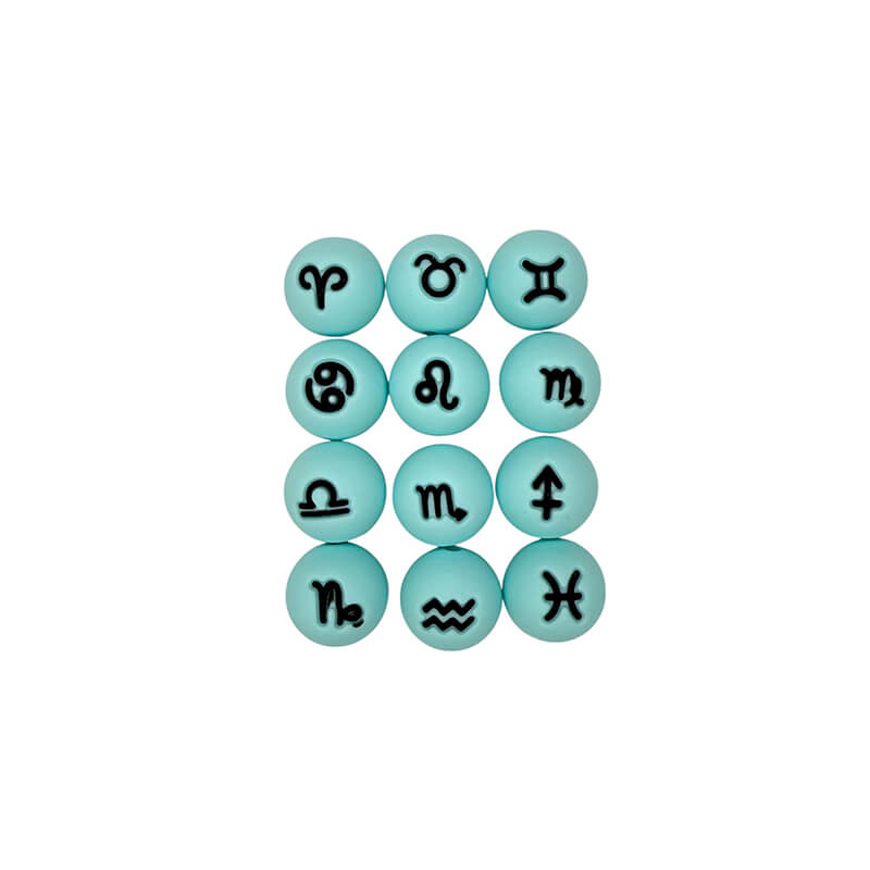15mm Silicone Beads Zodiac Signs Astrology Theme Printed Design 50pcs 2