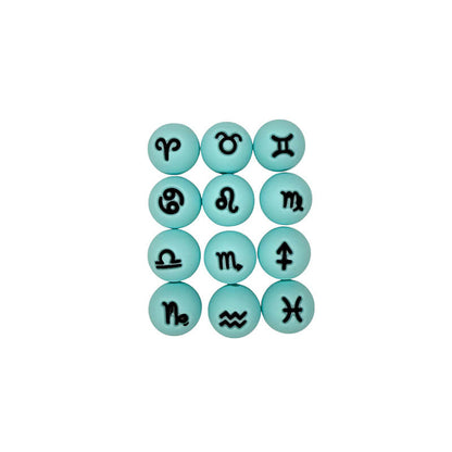 15mm Silicone Beads Zodiac Signs Astrology Theme Printed Design 50pcs 2