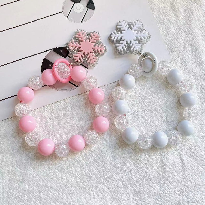 Acrylic Snowflake Beaded Keychain Plastic Resin Frosty Colors 3