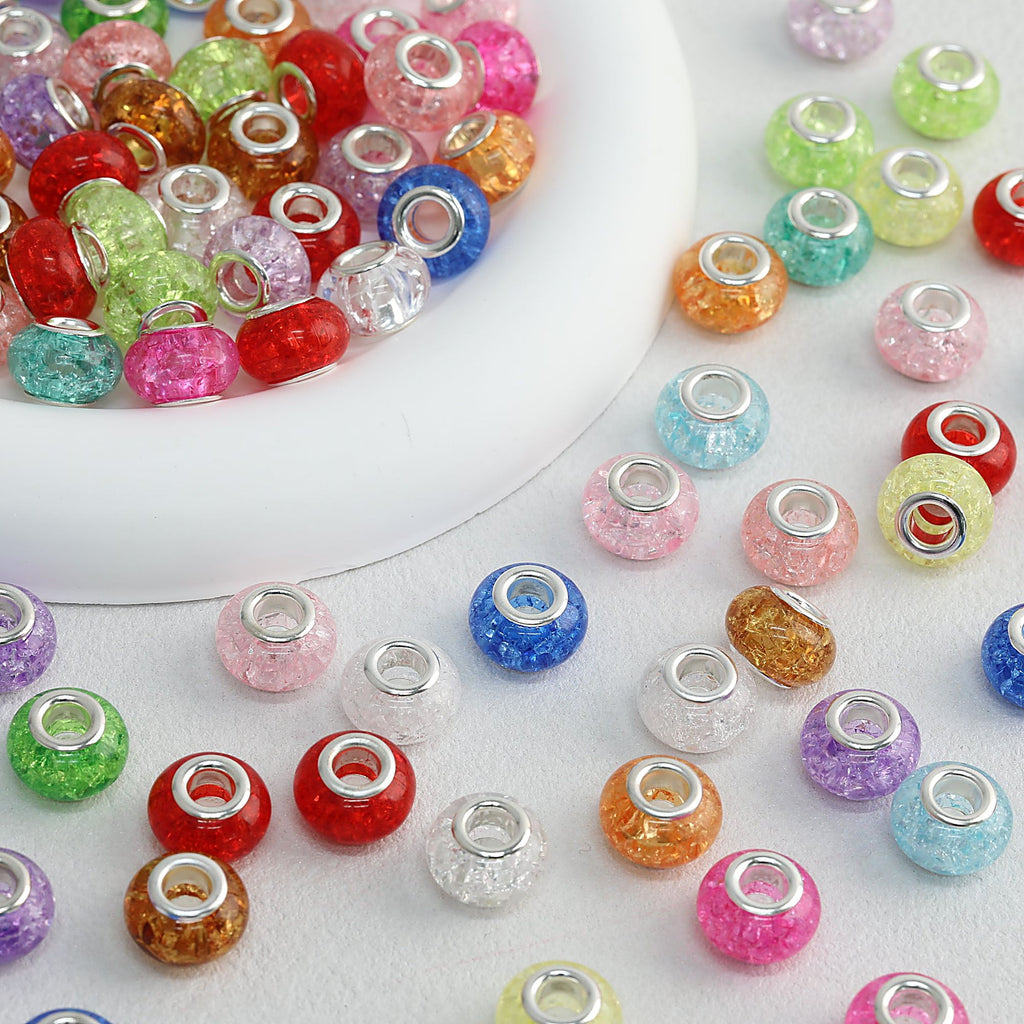 Acrylic Spacer Beads 14mm Crackle Large Hole 50pcs
