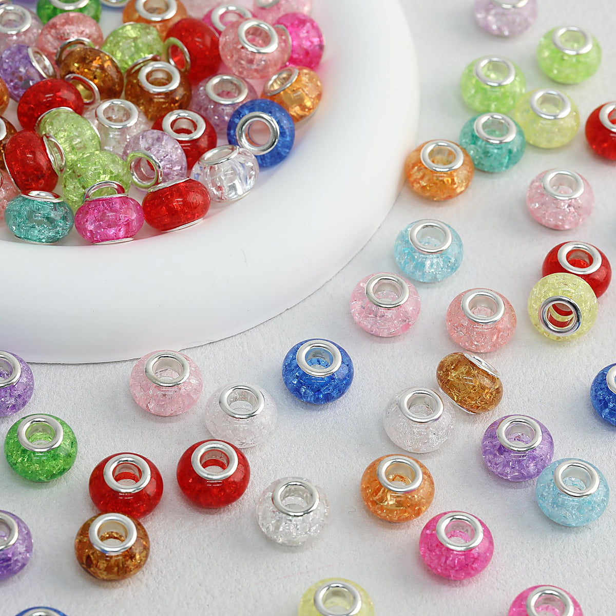 Acrylic Spacer Beads 14mm Crackle Large Hole 50pcs