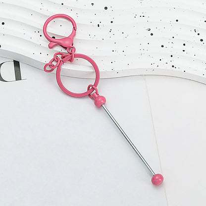 Beadable Keychain Bar Metal Slender Shaft Polished Ball Lobster Clasp - Pink