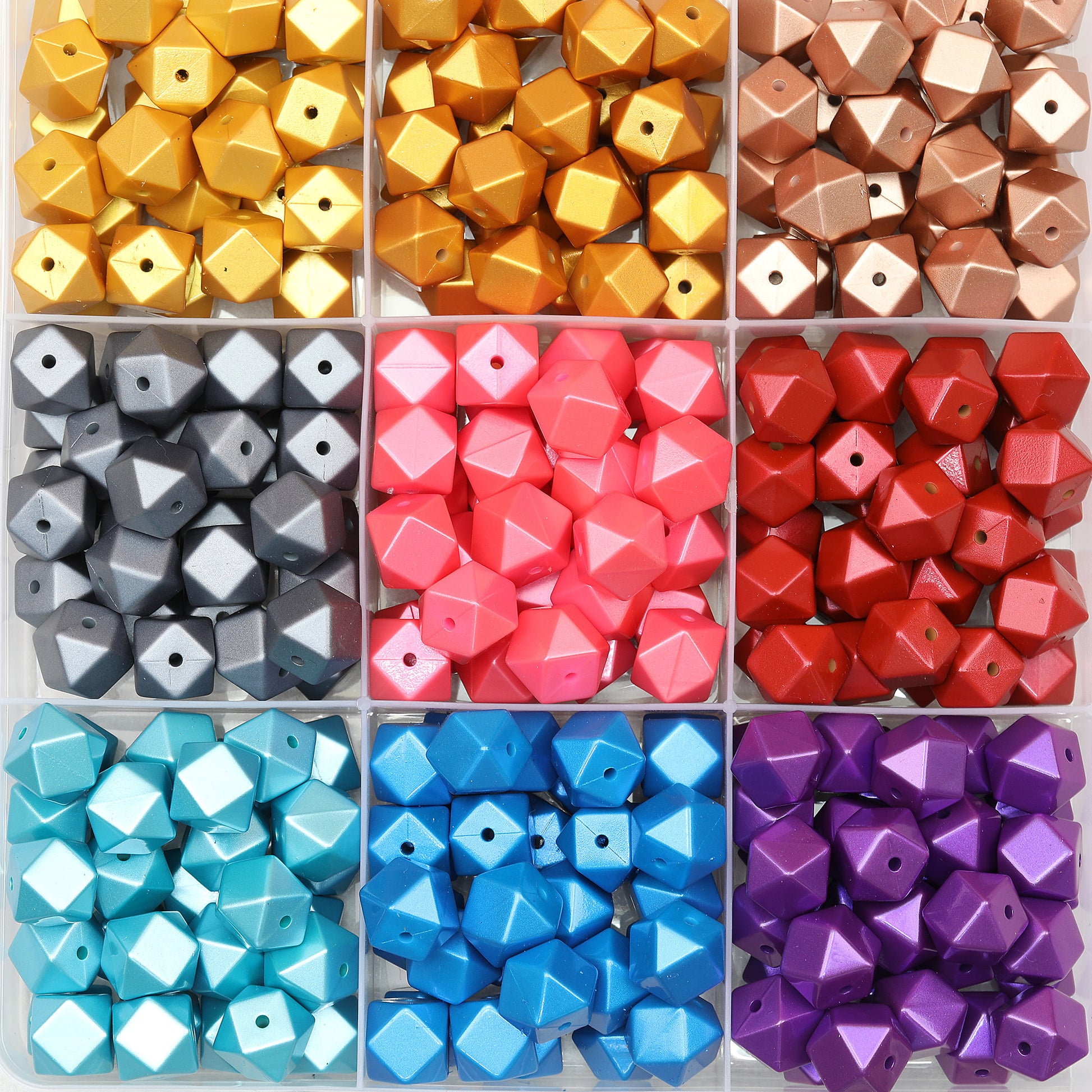 14mm Metallic Hexagon Silicone Beads 50pcs