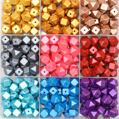 14mm Metallic Hexagon Silicone Beads 50pcs