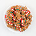 Gingerbread Man 3D Silicone Focal Beads Wholesale, Christmas Cookie Green Bow Design