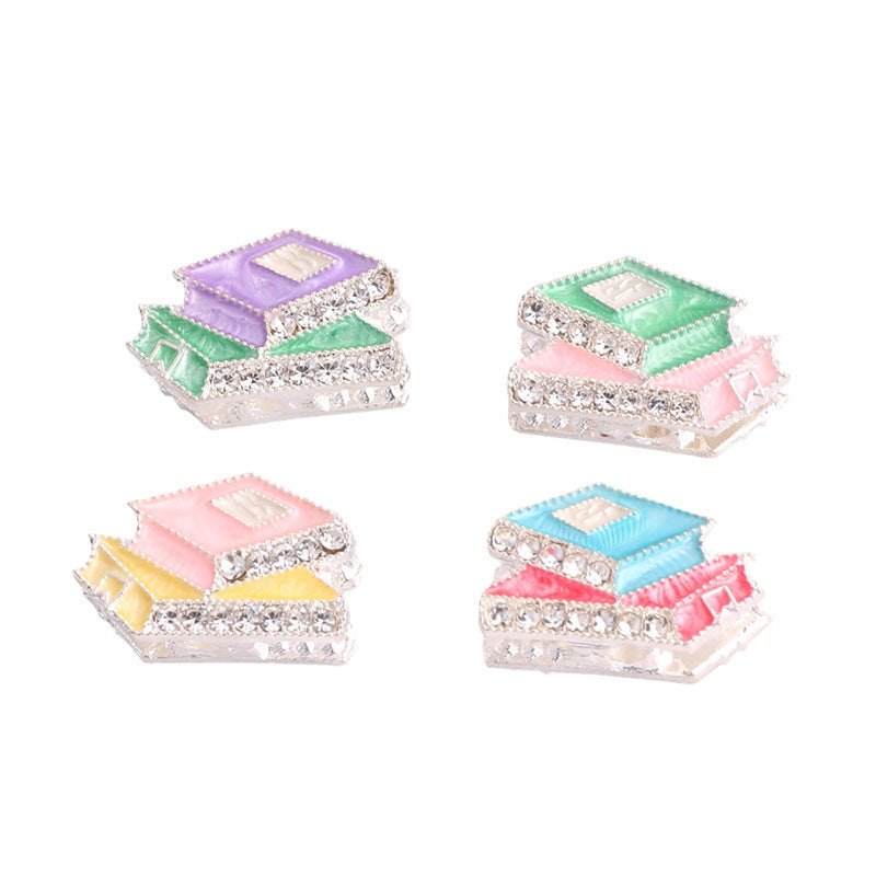 Alloy Rhinestone Stack of Books Beads 23mm 3pcs 5