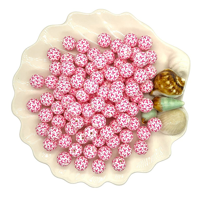 15mm Silicone Beads Printed Ribbon Design 50pcs 2