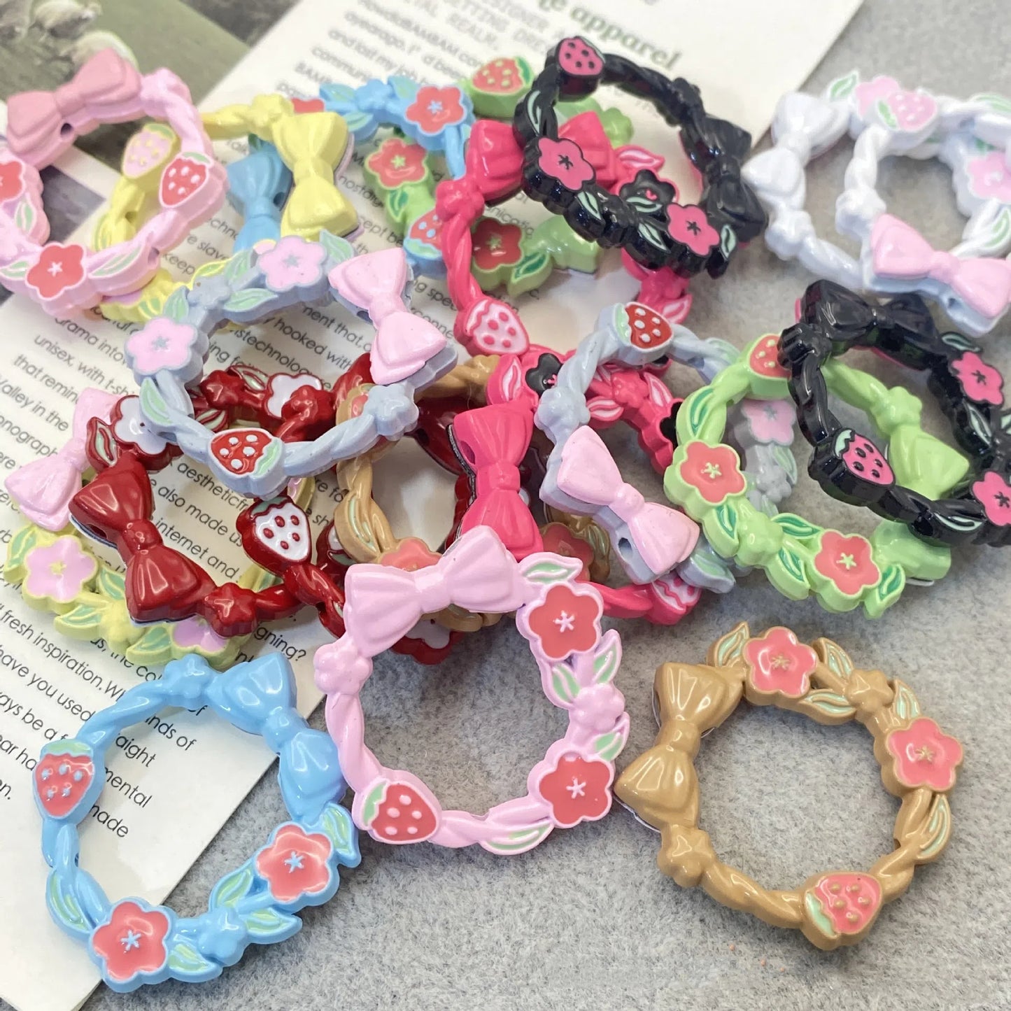 Bow Wreath Metal Beads 31mm Painted Enamel Alloy 10pcs 14