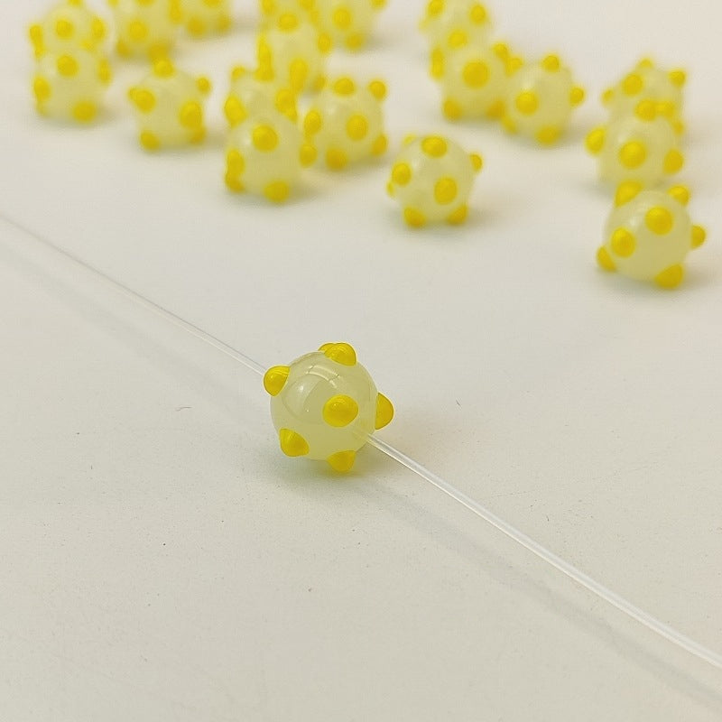 Lampwork Glass Beads Sea Urchin 11mm Handmade Polka Dotted 14pcs 15