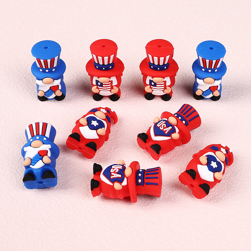 Silicone 3D Focal Beads Independence Day Dwarf USA Text Stars 20pcs 2